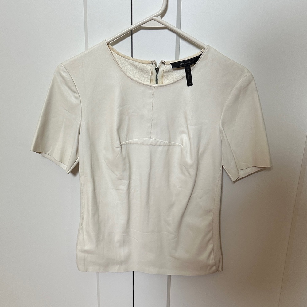 BCBG vegan leather top